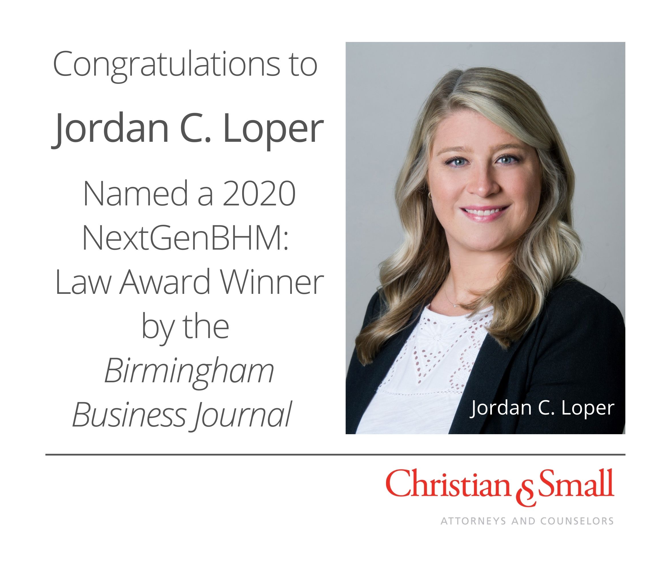 Associate Jordan Loper Recognized by Birmingham Business Journal as a NextGenBHM: Law Award Winner
