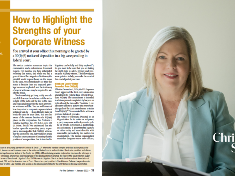 Sharon D. Stuart Featured in DRI For The Defense: How to Highlight the Strengths of Your Corporate Witness