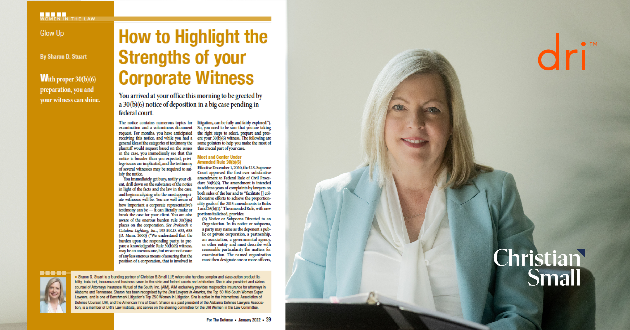 Sharon D. Stuart Featured in DRI For The Defense: How to Highlight the Strengths of Your Corporate Witness